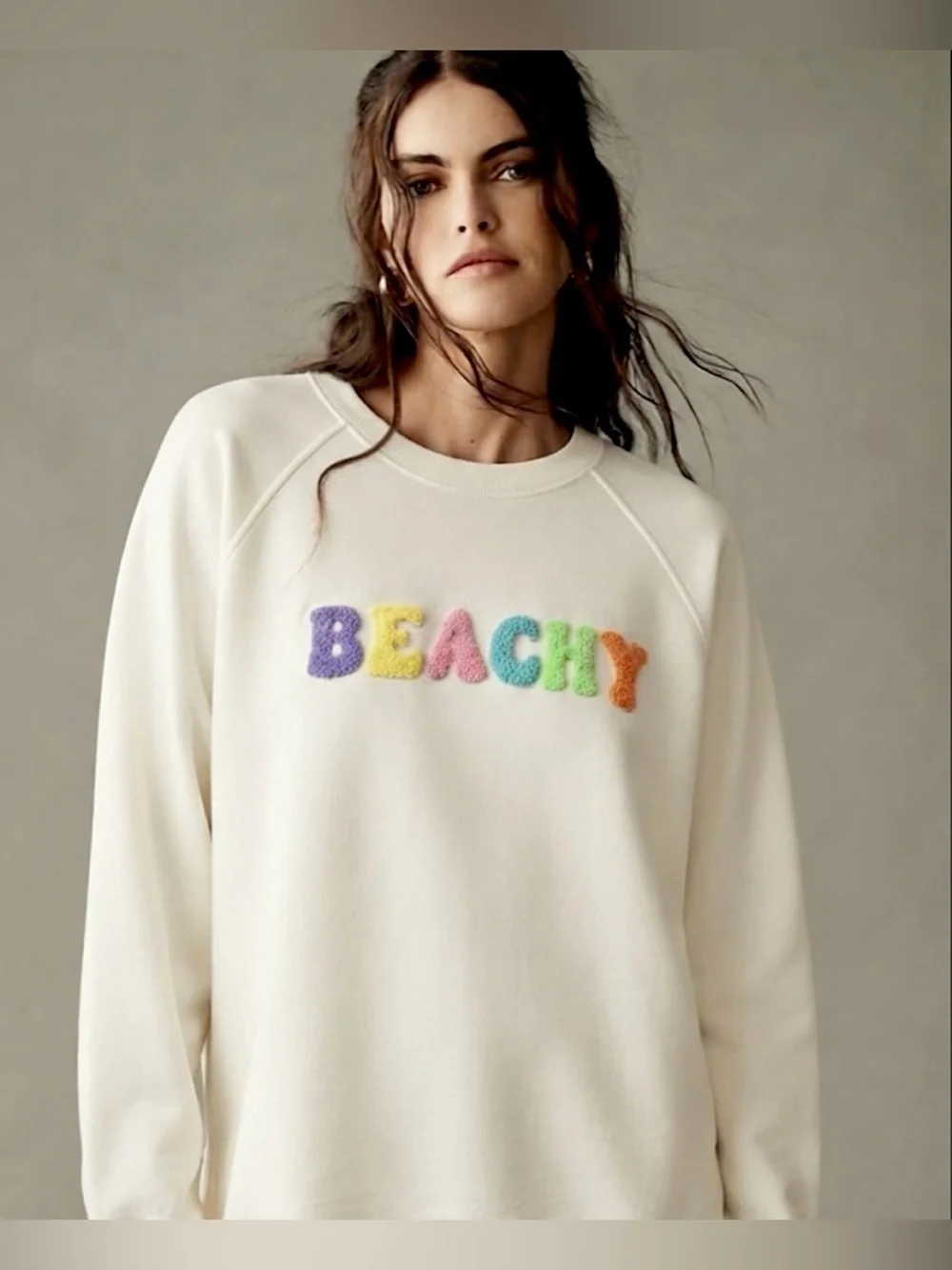 PHILOSOPHY PLUSH CHENILLE LETTERING SWEATSHIRT 2X CREAM BEACHY CRUISE RESORT $68